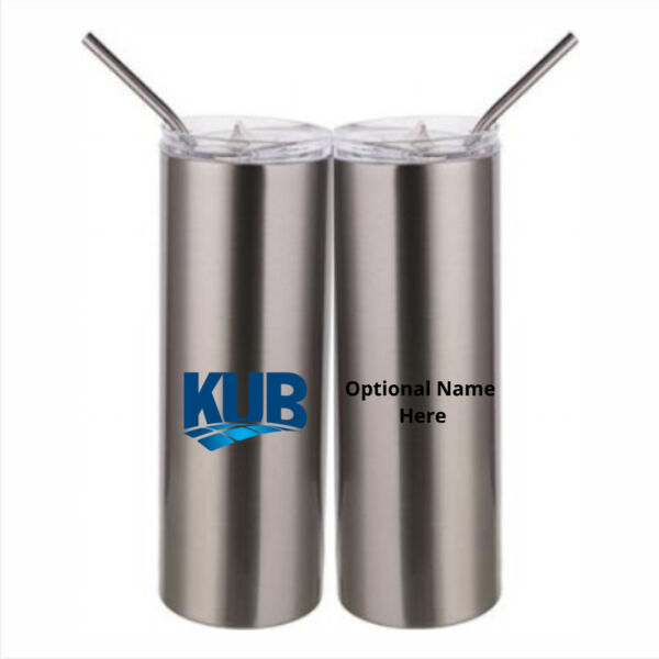 KUB Personalized  - 20 oz Stainless Silver Skinny Tumbler with Stainless Straw and Lid Thumbnail
