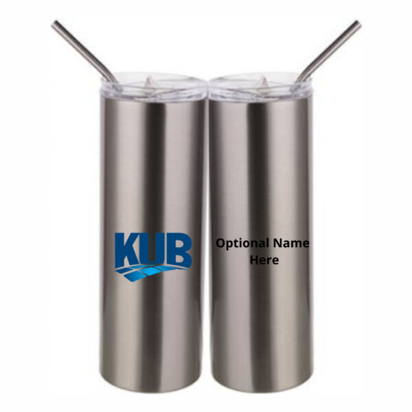 KUB Personalized  - 20 oz Stainless Silver Skinny Tumbler with Stainless Straw and Lid Thumbnail