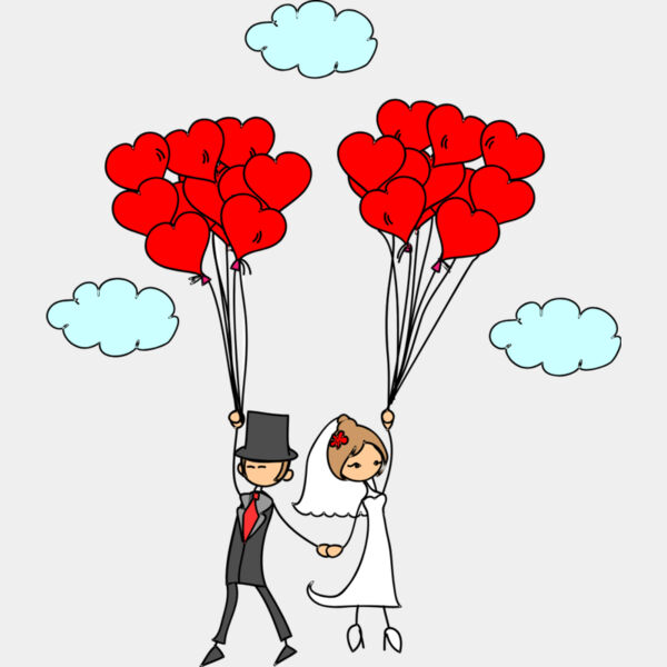 Cartoon Wedding Groom Bride Heart Balloons 3 Thumbnail