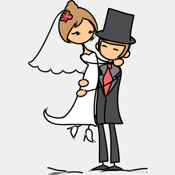 Cartoon Wedding Groom Bride Hug 7 Thumbnail