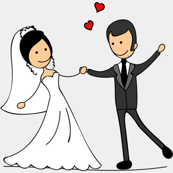 Cartoon Wedding Groom Bride Holding Hands 9 Thumbnail